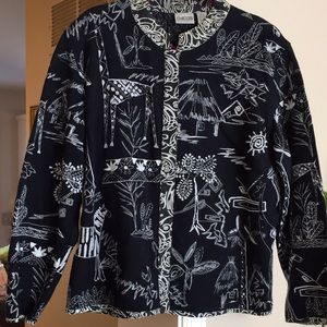 Chico’s size 3 with white embroidered jungle print